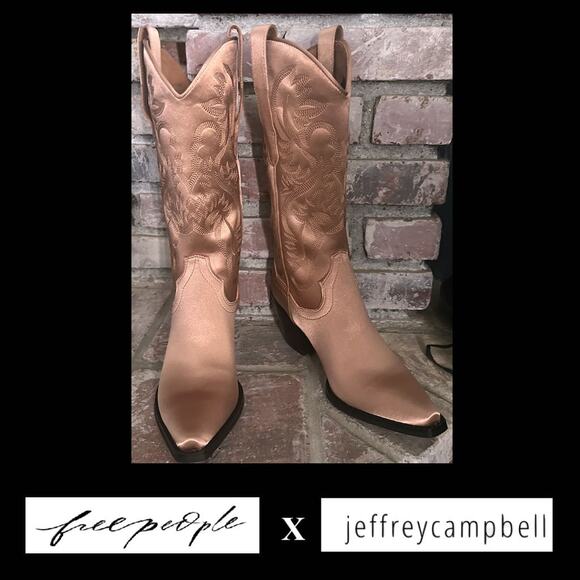 Free People Jeffrey Campbell Western Dusty Rose Satin Boot Boxed Size: 8 - Picture 3 of 9
